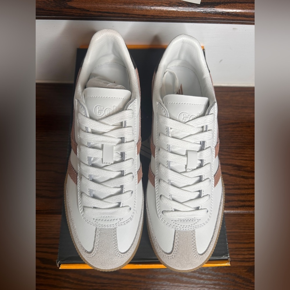 Gola Women’s Viper Leather Sneakers, Sz.6, White, Cameo, Dark Brown, Gum - Picture 16 of 16